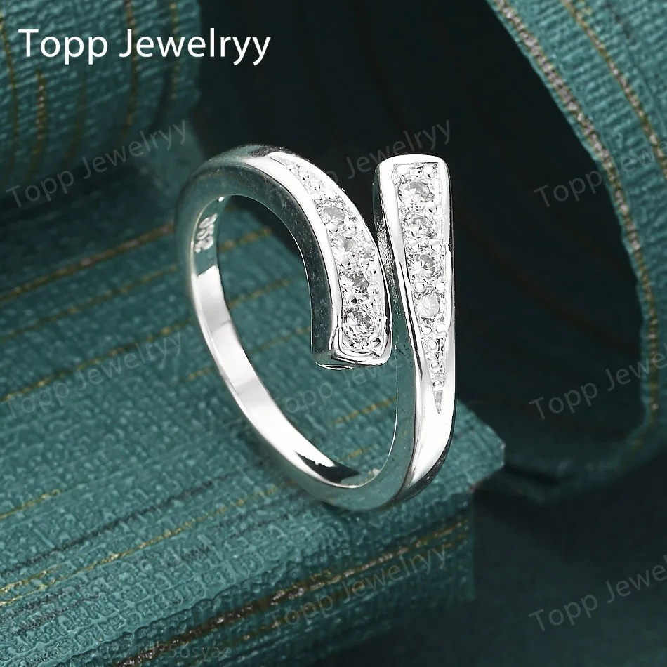 Stylish 925 Sterling Silver Open Fancy Zircon Ring for Women Engagement Party Accessories Jewelry