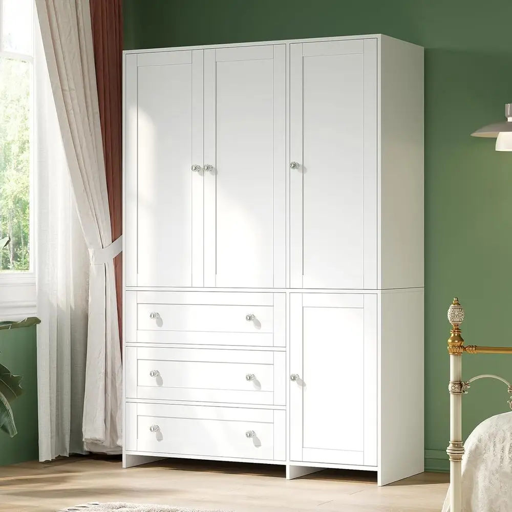 Reflective Studio White Mirror Armoire closed with full length mirror visible