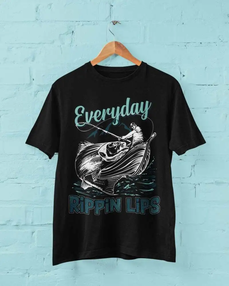 Funny Fishing T Shirt Everyday Rippin Lips Fisherman Gift Dad Angler Obsessed Luxury vintage oversized