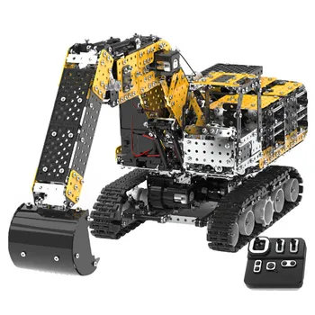 Remote Control Alloy Excavator Crane Dump Truck 2.4G 12 Channel Diy Building Block Rc Car Construction Electric Toys For Kid Boy