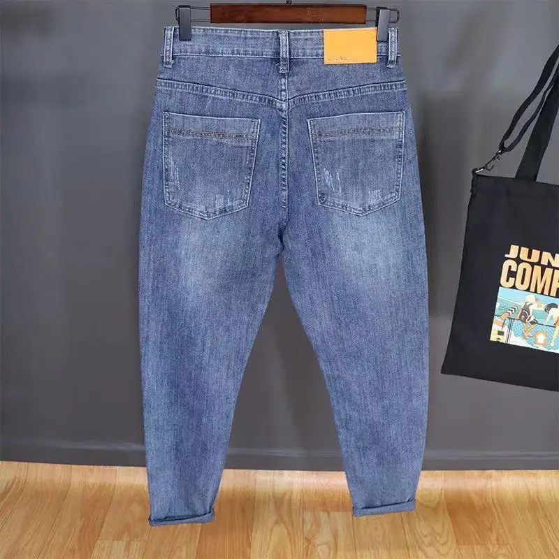 

Брендовые джинсы, мужские новые маленькие эластичные брюки, весенне-осенние мужские редиски, мужские джинсы с низкой посадкой, брюки-карго, мужские мешковатые брюки