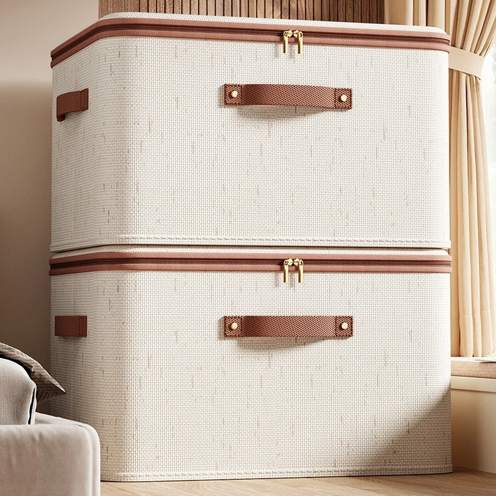 1PC Large Household Storage Box Heavy-duty Hard Shell Cotton Linen Zipper Storage Organizer Box With Lid For Clothes Toy Blanket
