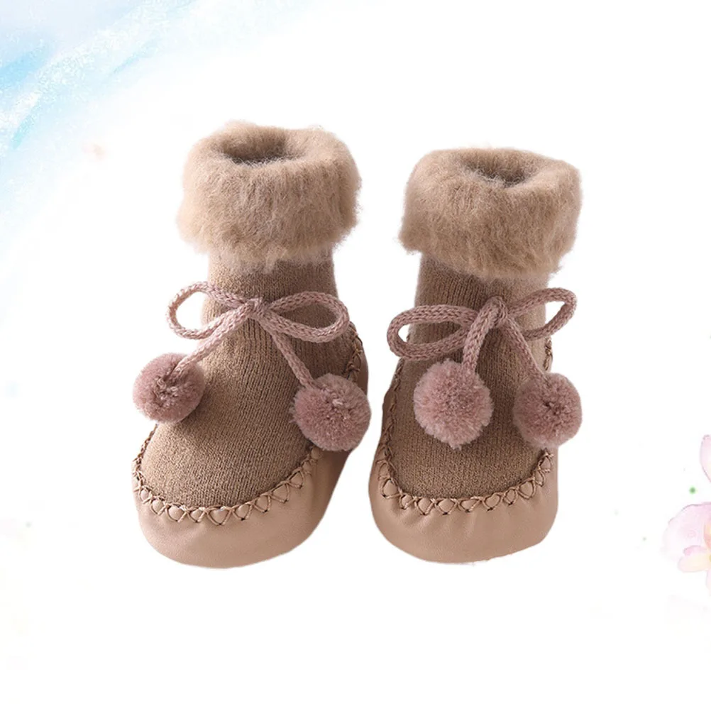 6 قطعة جوارب أرضية للأطفال من القطن مضادة للانزلاق جوارب شتوية دافئة للأطفال الصغار أحذية لحديثي الولادة ناعمة قابلة للتنفس قهوة Xs 0-6 #5