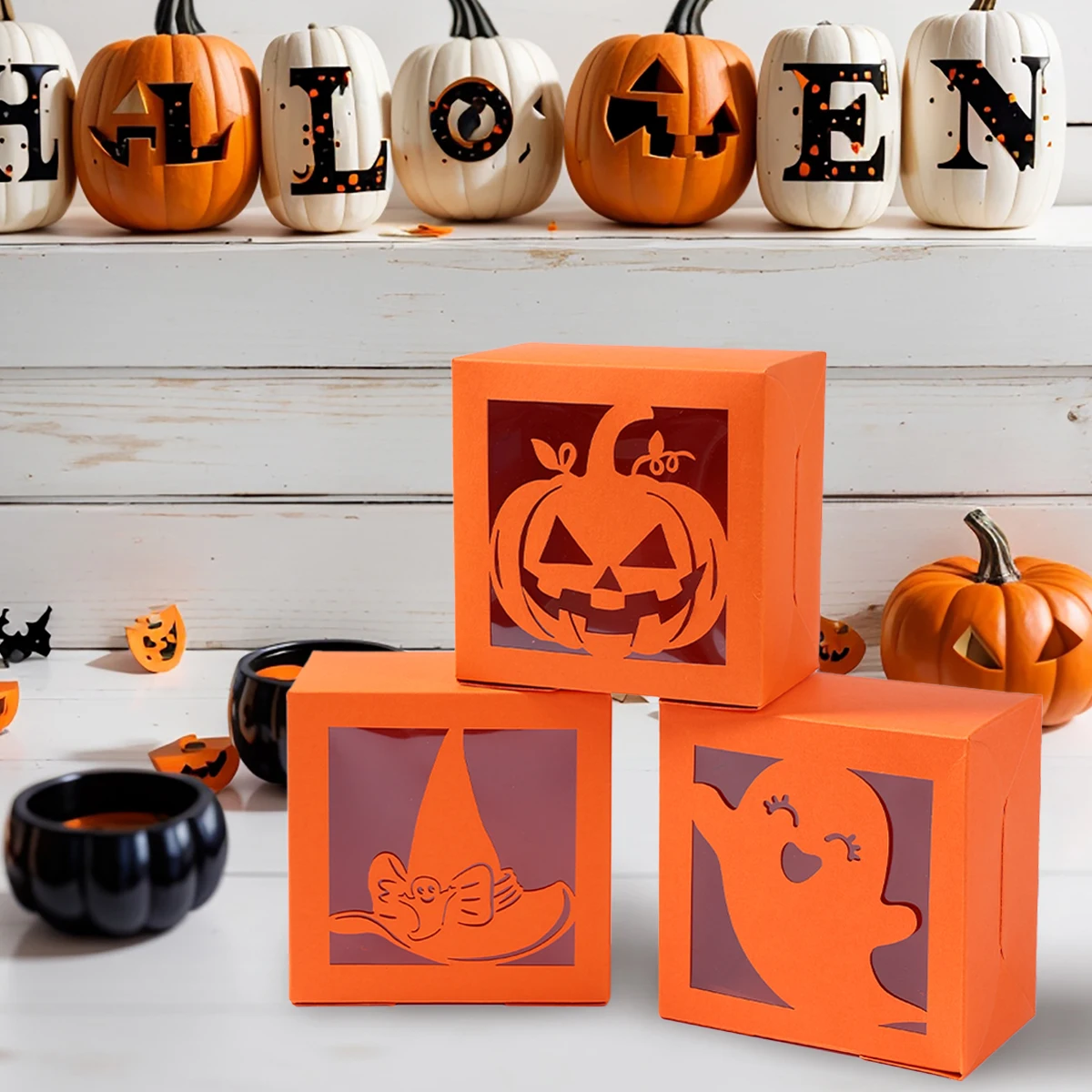 

Halloween Paper Candy Boxes Gift Box PVC Window Pumpkin Ghost Biscuit Packaging Bags for Halloween Party Decro Home Party 2024