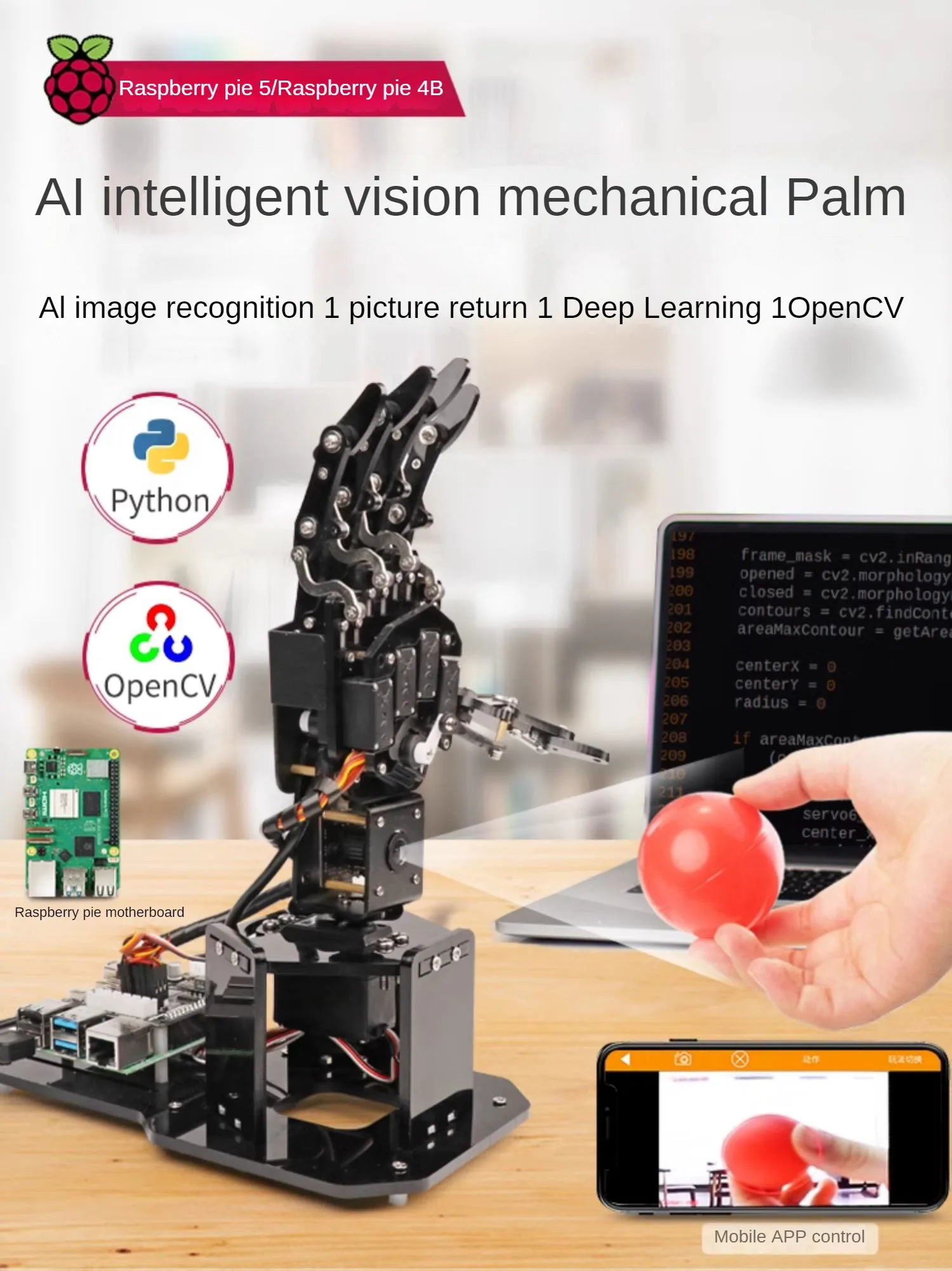 

Dexterous Hand Uhandpi Manipulator Palm Robot AI Visual Somatosensory Recognition for Raspberry Pi 4B Python Programmable Robot