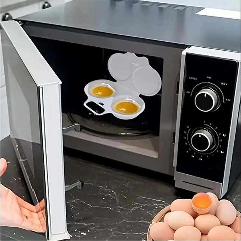 Microwave Egg Poacher Reusable Microwave Eggs Steamer 2 Cavity Nonstick Poached Egg Maker with Lid Egg Mold Kitchen Gadgets