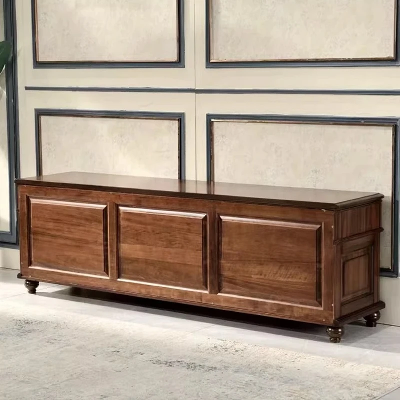 

American all-solid wood TV cabinet walnut color living room European audio-visual cabinet retro storage