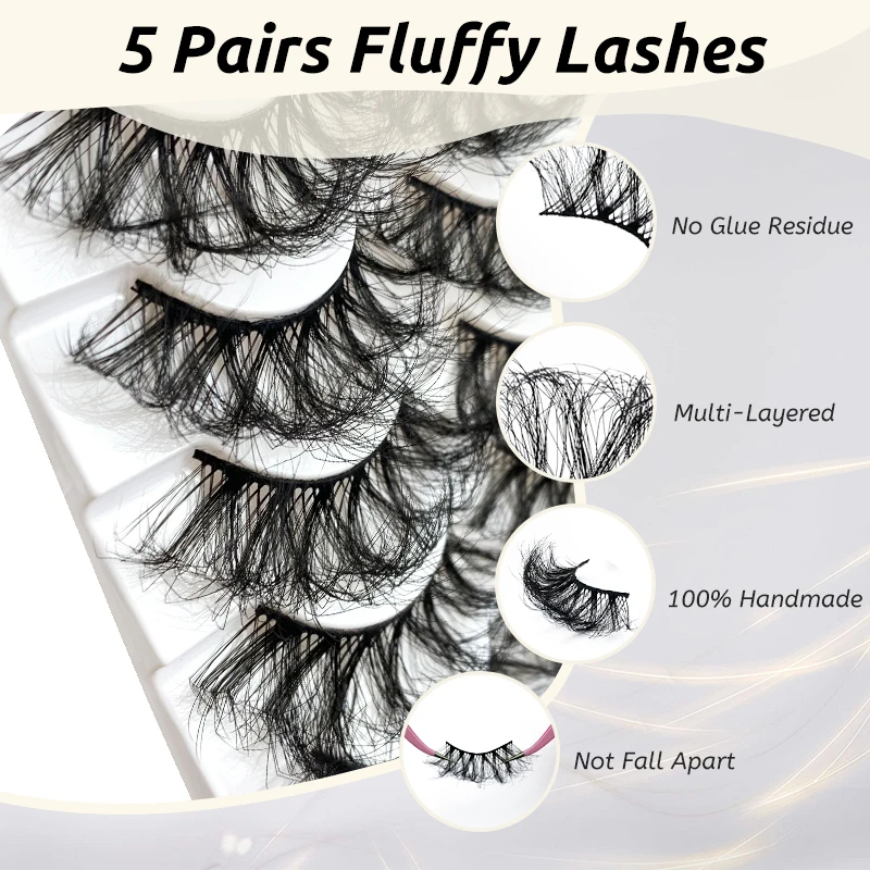 

Hinarin Volume Fluffy Eyelashes Dramatic Cross Faux 5 Pairs Wholesale Mink Lashes Thick Long Wispy Messy Bulk Make Up Eyelash