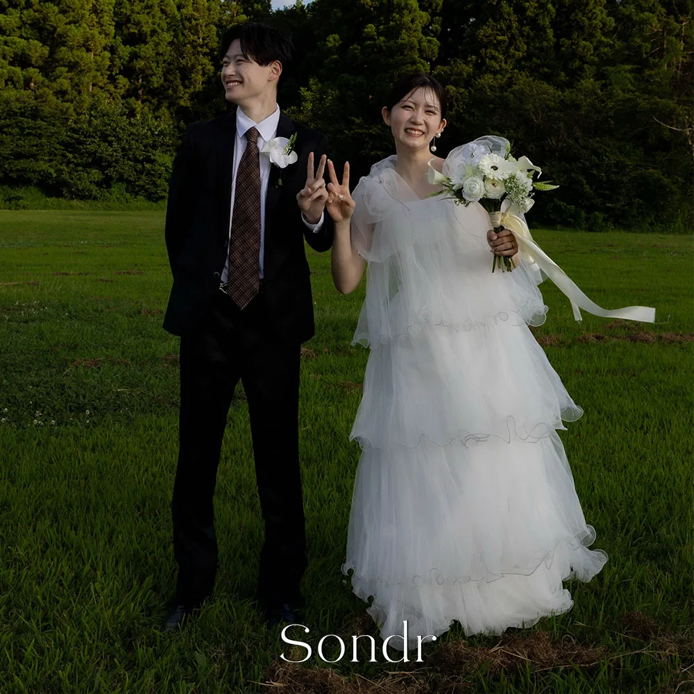 Sondr Fairy Japanese Wedding Dresses Outdoor Photography Gown Fluffy Shoulder Straps Tiered Bridal Gown Party Dress Customized