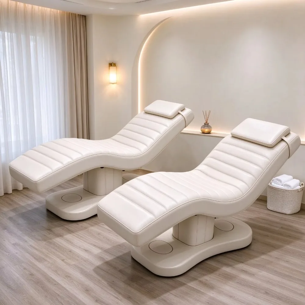 Electric Lash Bed Ergonomic Curved PU Leather Facial Treatment Bed 3 Motor Adjustable Beauty Salon Spa  Massage Table