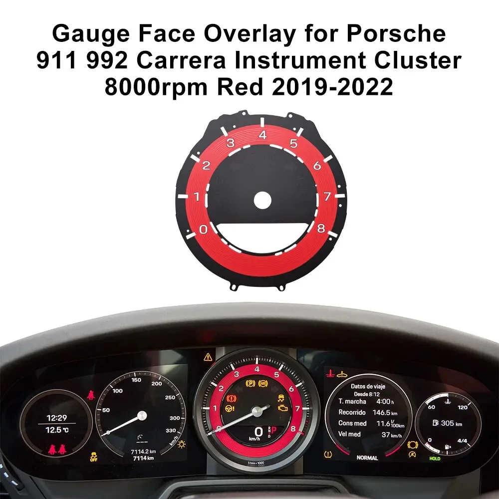 Gauge Face Overlay for Porsche 911 992 Carrera Instrument Cluster 8000rpm 19-22