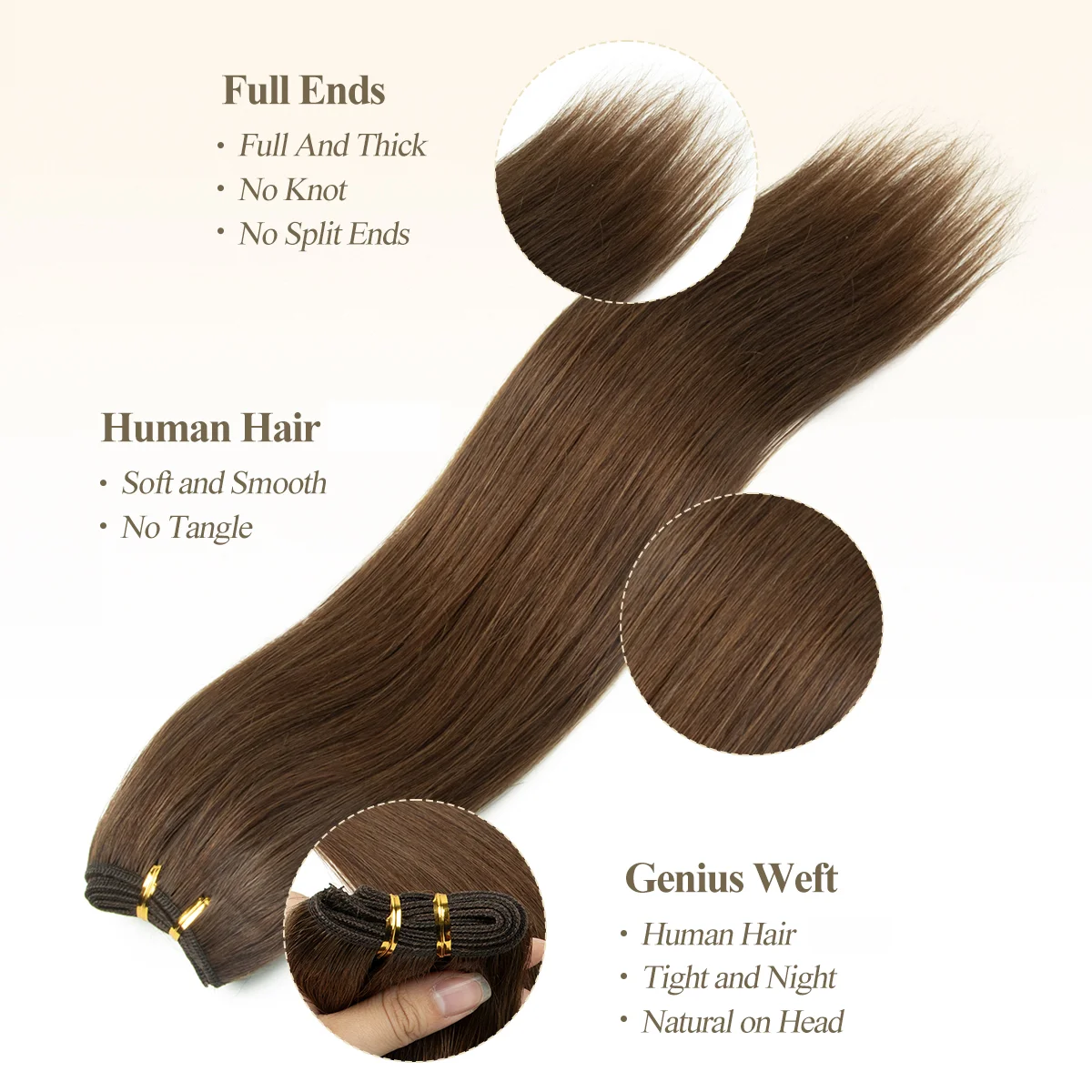 Women Weaving Human Hair Bundles Remy Natural Straight Sew In Extensions Comfortable Soft Texture Create Voluminous Shiny Hair 50g