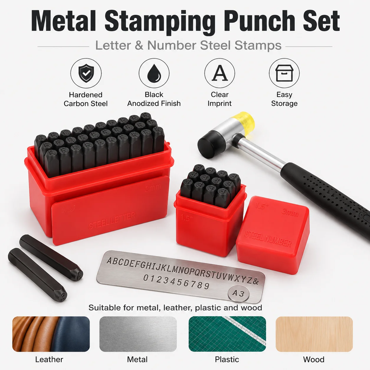 36PCS A-Z 0-9 Steel Stamp Set Letter Number Punch Kit for Jewelry Metal Stamping Leather Wood DIY Engraving
