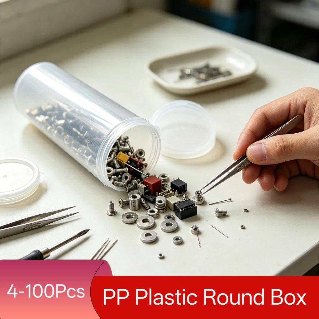 Clear PP Plastic Round Box With Lid Small Transparent Cylinder Storage Case For Hardware Small Parts