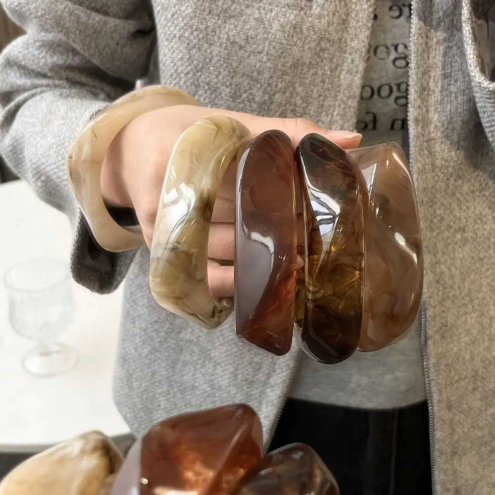 

Bohemian Acrylic Bangle Smudging Minority Design Irregular Wide Bracelet Jewelry Accessories Dopamine Retro Hand Ring Girls