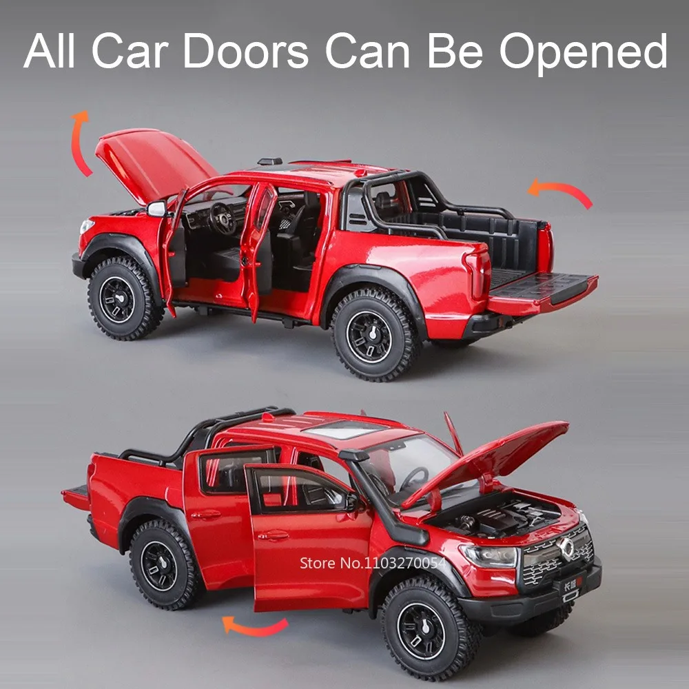 1/24 Great Wall Cannon Car Model Toys Diecast Alloy Lilun Cannon Sound Light Pull Back 6 Doors Opened Toy Birthday Gift for Kids