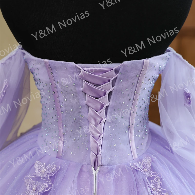 Custom Made any Color Purple Quinceanera Dresses Strapless Party Dress Luxury 3D butterfly Ball Gown Prom Vestido De Quincianera