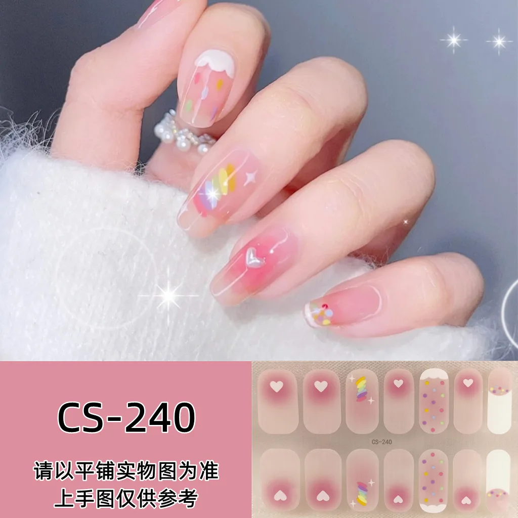 14tips Self-Adhesive Design Decal Nail Art Stickers Waterproof Full Cover Baking Free Gel Nail Film Paper For Nails Manicure Set