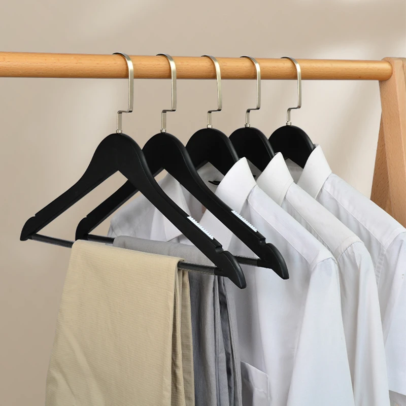 White hangers Custom Logo Solid Wood Hanger for Clothes Wooden Suit Coat Pants Clips rack  Perchas Para La Ropa Closet Organizer