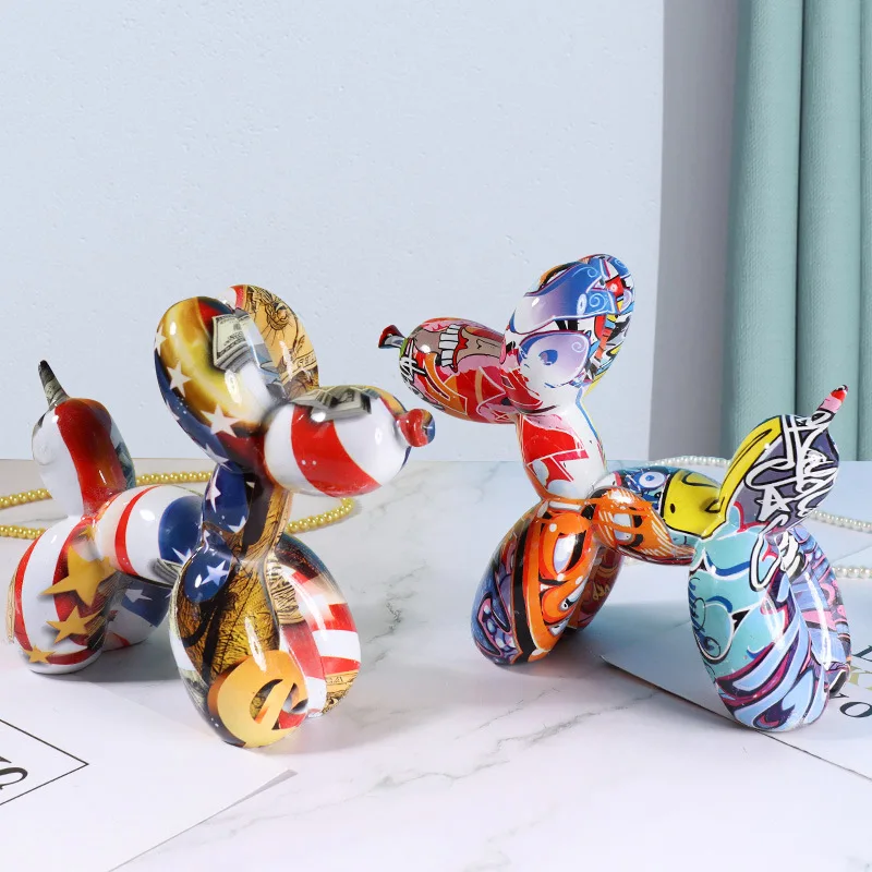 Creative Animal Water Transfer Printing Colorful Graffiti Balloon Dog Ornament Home Soft Decoration Living Room TV Decoration