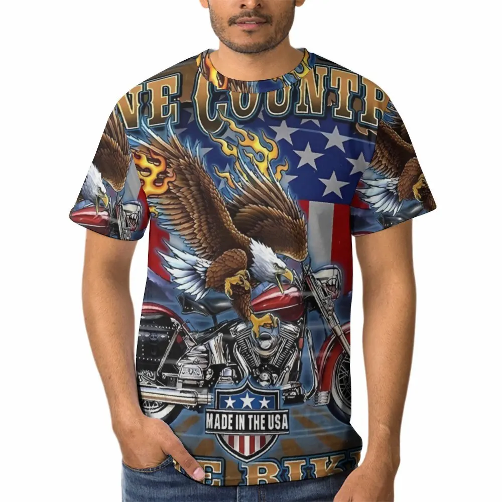 USA Flag Bald Eagle Chopper American Pride Motorcycle Rider T-Shirt O-Neck Summer Short Sleeve Casual Mens T-shirt Men Clothing