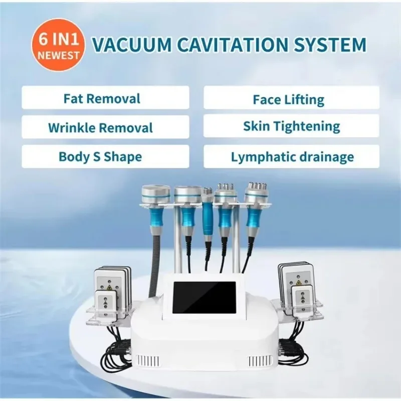 

2025 6 Combined 1 Multi-functional Cavitation Machine 40 khz Ultrasonic Cavitation Radio Frequency Vacuum Weight Loss Machine