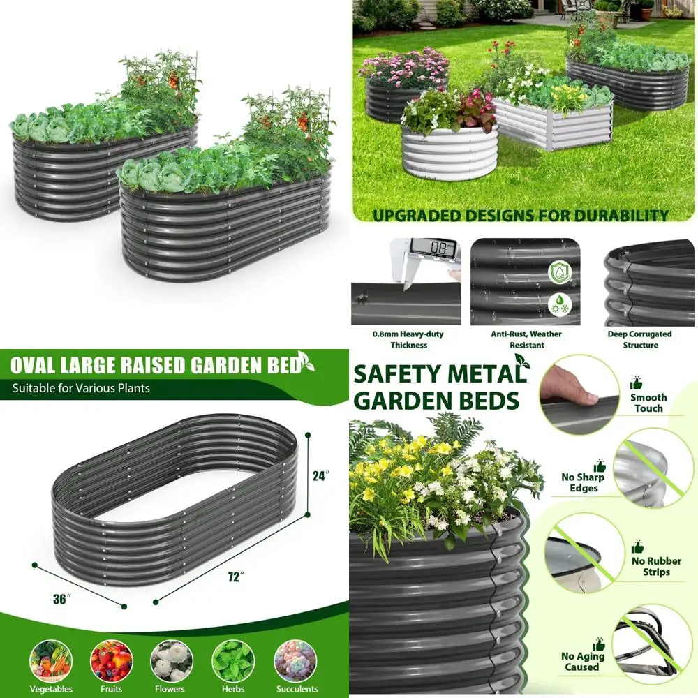 

Galvanized 6x3x2 ft Raised Garden Beds - 2 Pack Oval Large Metal Planter Boxes for Deep Root Vegetables and Plants