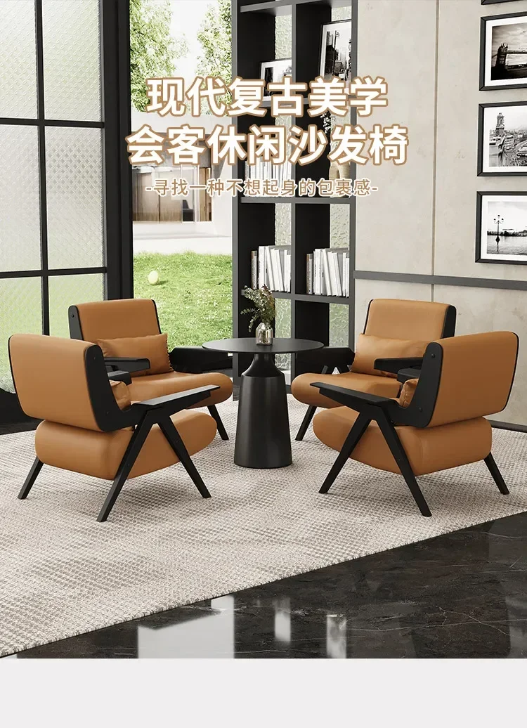 JJsmt1 Modern Retro Guest Leisure Sofa Hotel Lobby Reception Negotiation Table, Solid Wood