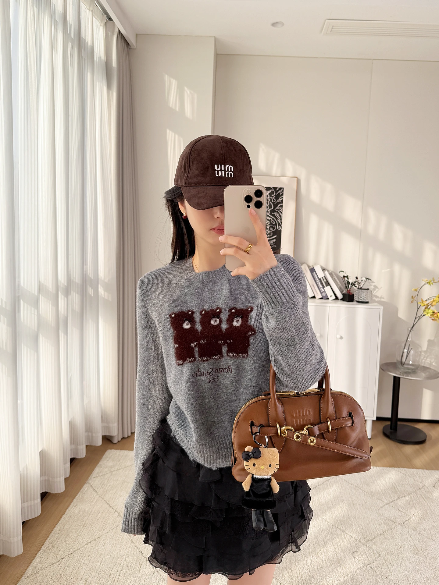 

Вязаный свитер с вышивкой в виде медведя для женщин, ручная работа, облегающий, с длинными рукавами, повседневный, из полиэфирного волокна