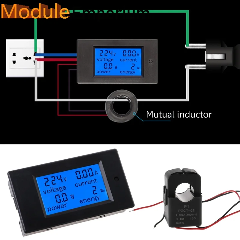 PZEM-061 AC80-260V โวลต์100A มิเตอร์พลังงานวัตต์ในปัจจุบันพร้อม CT เปิด