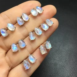 S925 Natural Blue Moon Stone Drop Shape Stud Earrings For Women Charms Handmade Fortune Energy Amulet Jewelry Gift 1pair