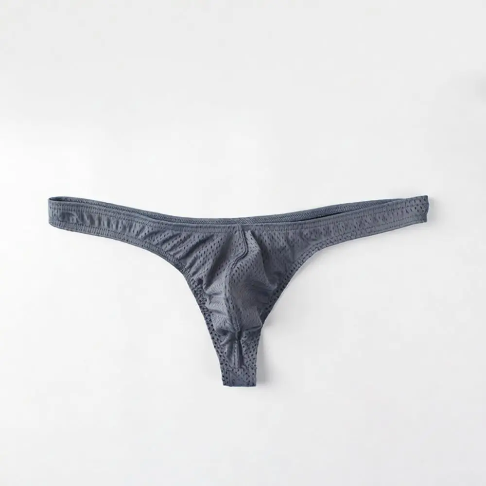 Sexy Mens Thong Underwear Low Rise Breathable Mesh Ice Silk Briefs Soft Elastic G-String Bikini Comfortable Pants New