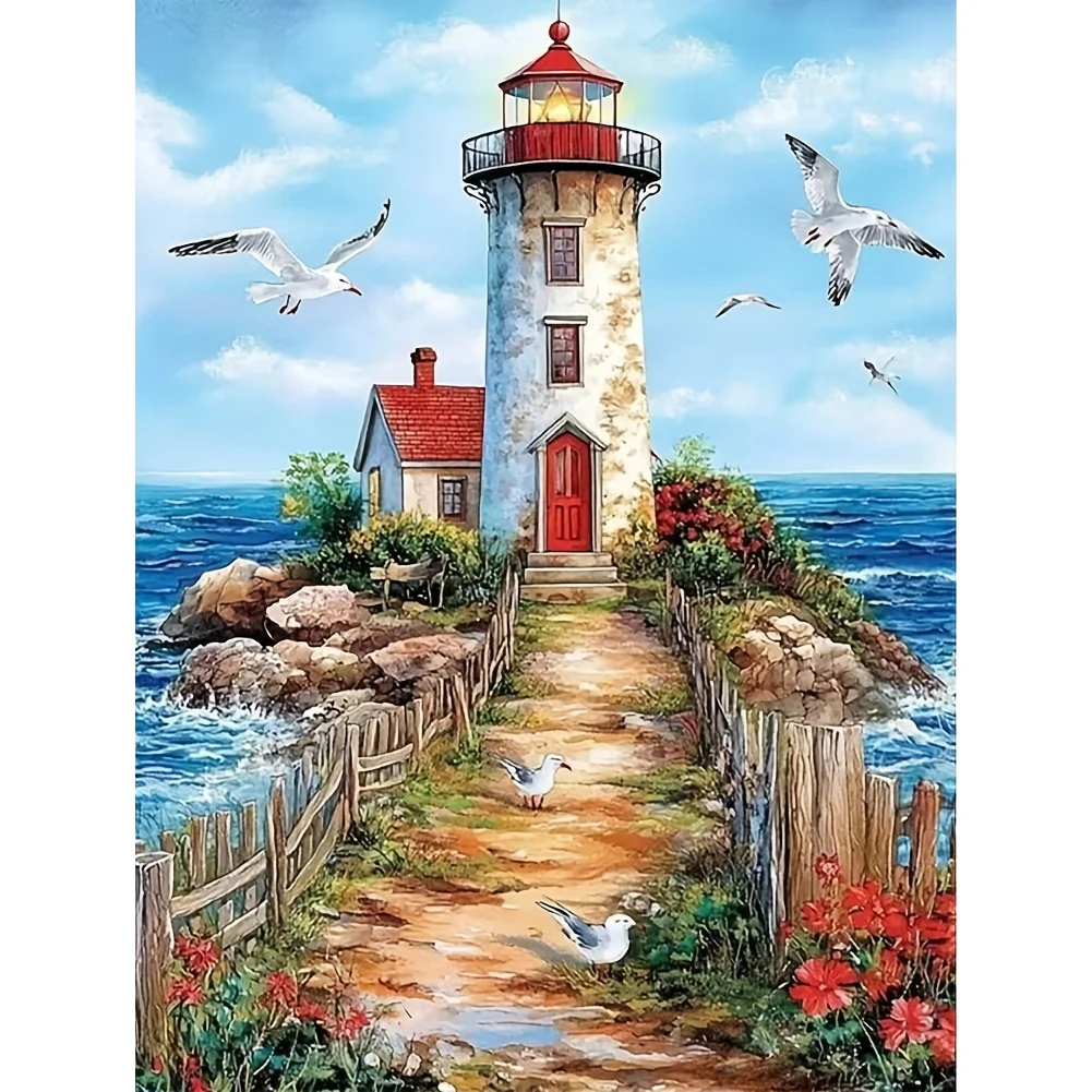 5D Diamond Painting Art Kit 30X40Cm Lighthouse Design Without Frame, Suitable for Beginners, a Great Gift for Family And Frie