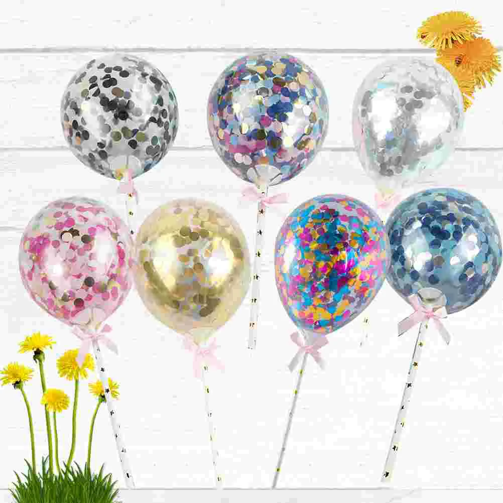 7 Stück Pailletten Luftballons Kuchen Picks Cupcakes Geburtstag Dessert Topper Party Mann klar