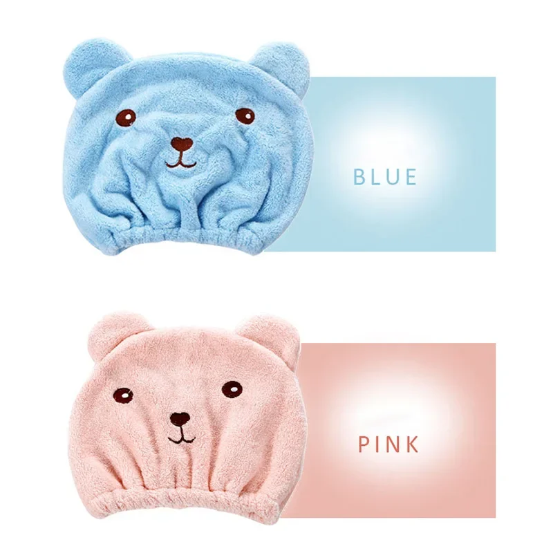 Dry Hair Cap For Women Quick-drying Absorbent Thick Microfiber Head Towel Korean for Cute Bear Embroidered Shower Cap Towel