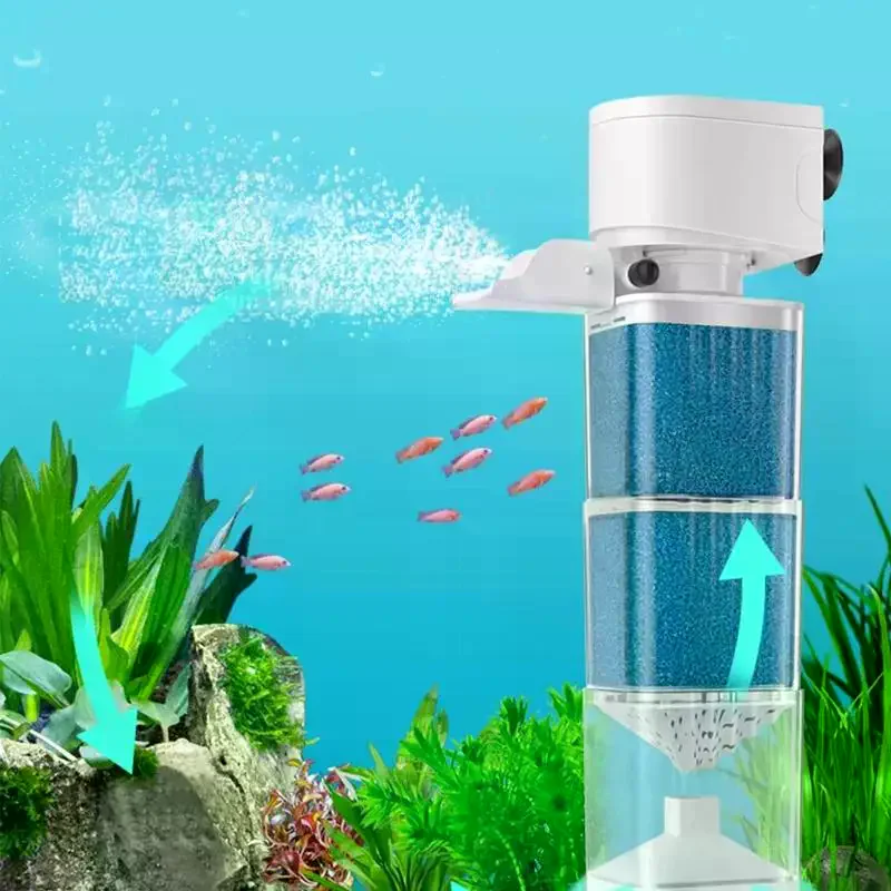 6 In1 Aquarium Filter Pump Fish Tank Submersible Silent Air Oxygen Aerator Filter Internal Water Pump Aquarium Wave Maker 220V