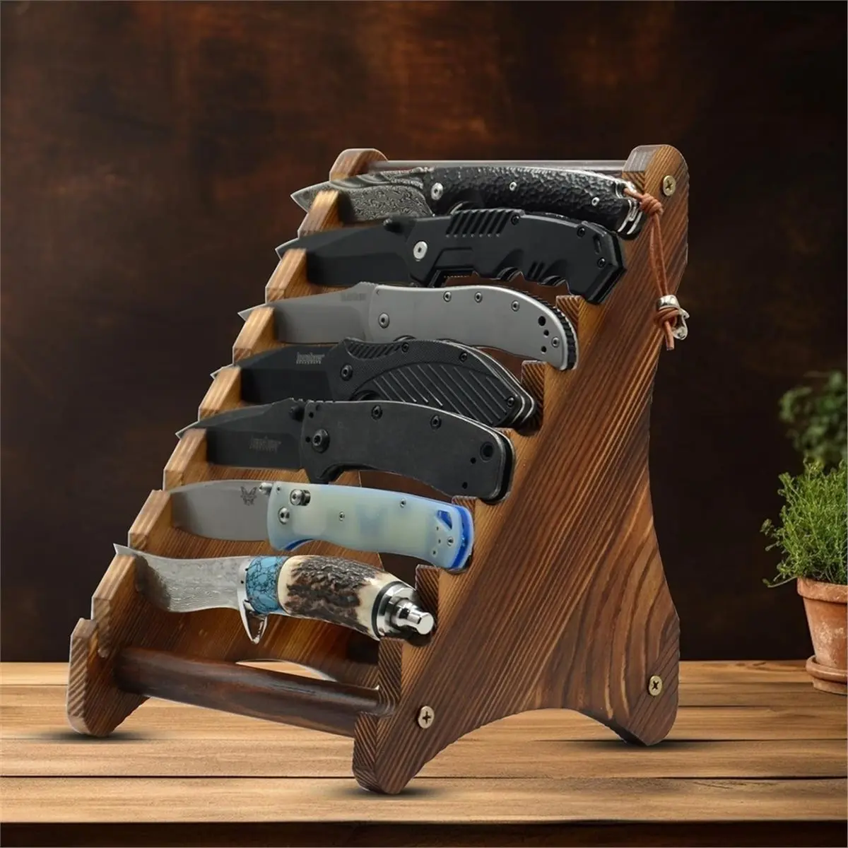(A02R] Knife Block, Wood Fixed Blade Knife Collection Display Stand Holder, Knife Holder Knife , Maximum 8 Knives