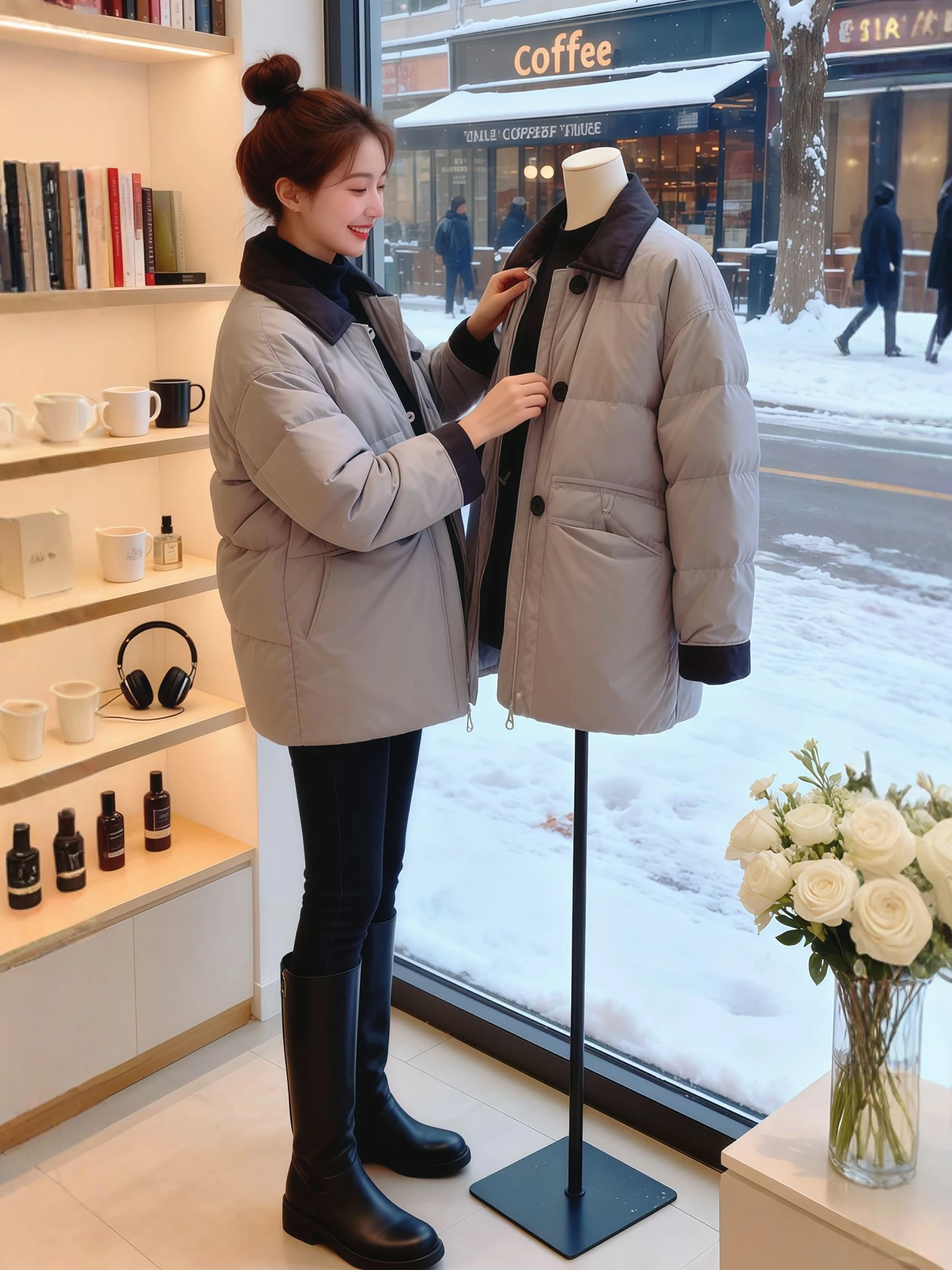 

Loose Fit Mid-Length Patchwork Thiened Cotton Jaet Women's Winter plus Size Warm Simple Sle Cotton Coat Casual Outerwear