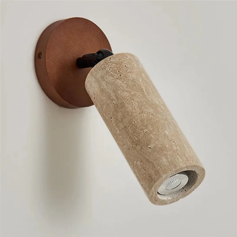 

A74E-Yellow Travertine Walnut Color Rotatable Wall Lamp Modern And Simple Living Room Corridor Entrance Sconce Light
