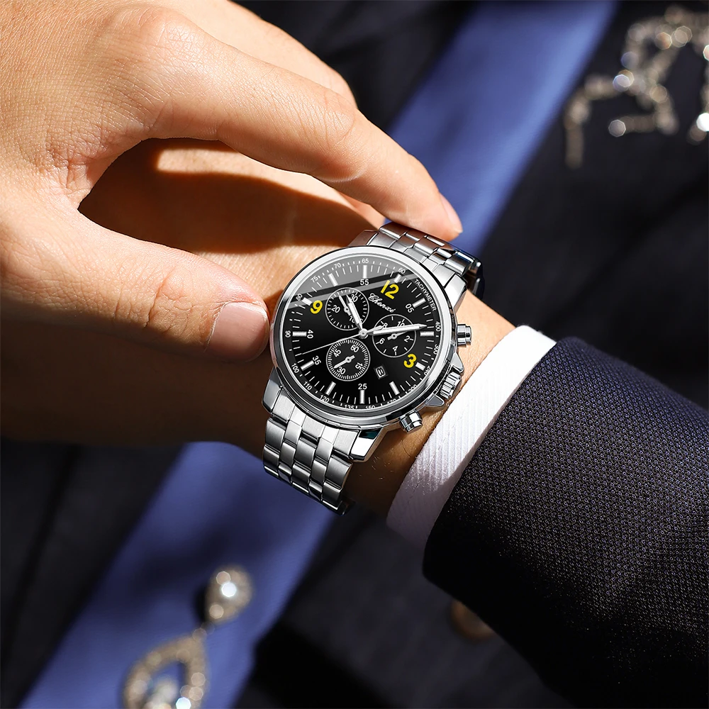 CHENXI Деловые часы для мужчин Кварцевые часы с круглым циферблатом Светящиеся водонепроницаемые мужские часы с календарем