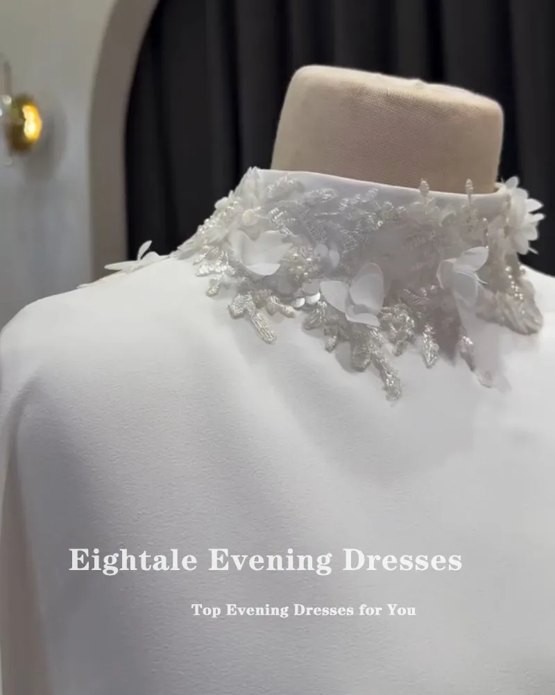 Eightale Arabic Wedding Dresses 3D Flowers High Neck Customized Long Sleeve Mermaid Satin Bridal Gowns Vestidos De Novia image 5