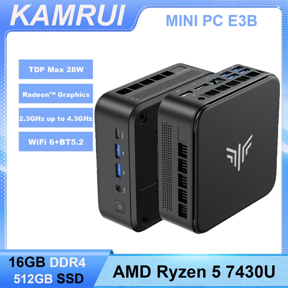 Mini Gaming PC AMD 7430U/V2748 up to 4.3GHz 32GB DDR4 512GB M.2