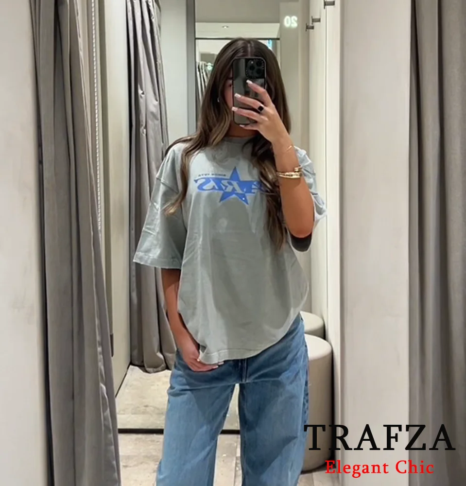 

KONDALA Women Stylish Lettering Loose T-Shirt 2025 New Spring Summer Fashion Casual Comfort Graphic Simple Female T-Shirt
