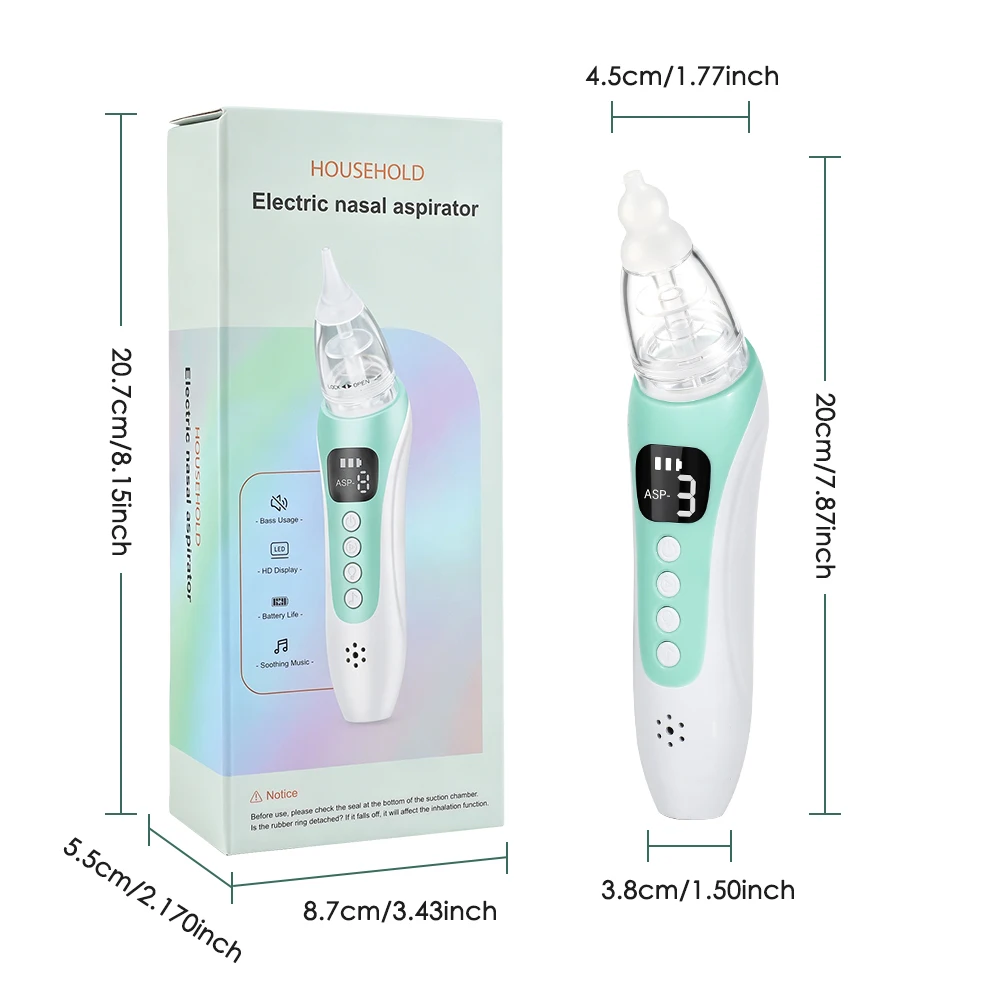 Elektrischer Baby-Nasensauger, Wiederaufladbarer Nasenschleimentferner für Neugeborene und Kleinkinder, 3 Saugstufen, 10 Beruhigende Lieder, Silikonspitzen – Detail 9