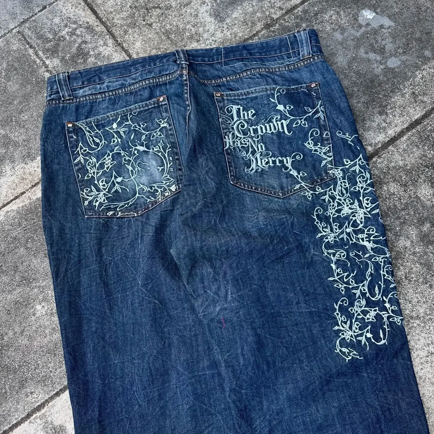 Y2K Jeans longgar pria, celana Jin bordir huruf Vintage, celana Hip Hop Harajuku jalanan, celana longgar pinggang tinggi kaki lebar