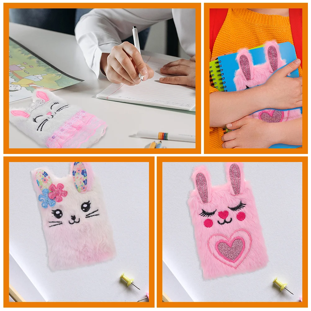 2Pcs Plush Notebook Cartoon Diary Girls Mini Pocket Dyed Cover Journal Writing Book Daily Travel Note Accessories