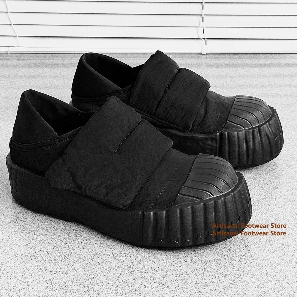 Shell Shape Toe Sneakers for Men Trendy Autumn/winter Thick-Soled Snow Boots Males Outdoor Winter Low Top Leather Casual Shoes