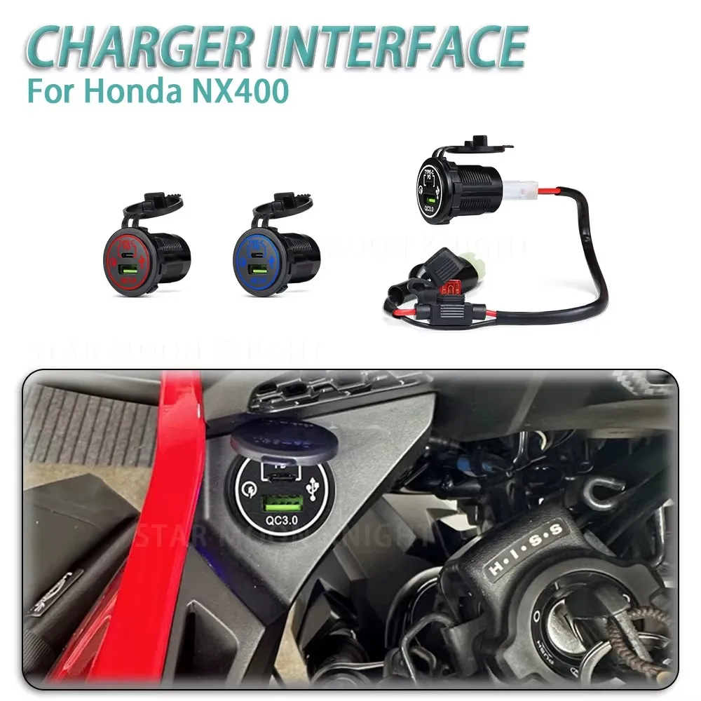 Fast Charger Power Adapter Plug Socket For Honda NX400 NX 400 2024 2025 Motorcycle Accessories QC3.0 USB Type C PD interface