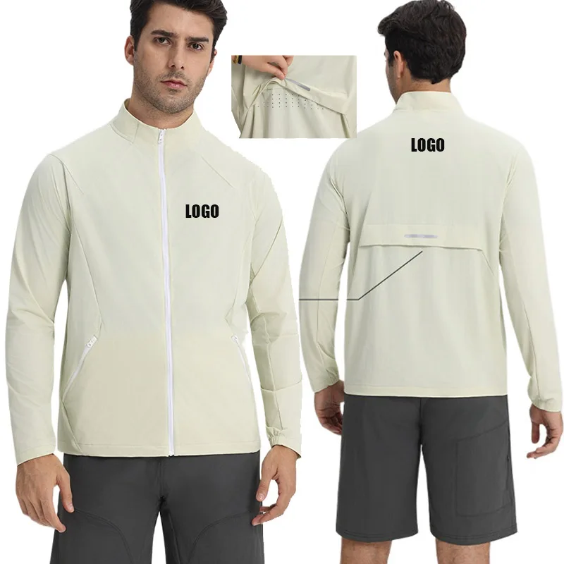 Custom LOGO men's quick-drying breathable anti-splashing outdoor sports slim-fitting stand-up collar zip pocket sunscreen jacket