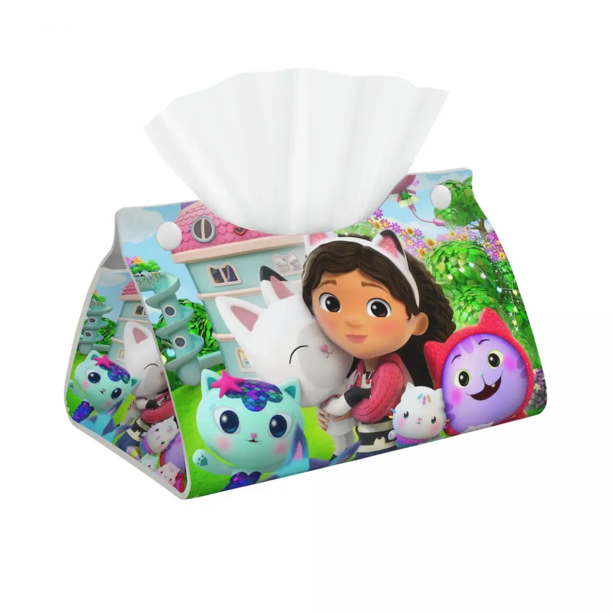 Custom Gabbys Dollhouse Gabby Cats Tissue Box Cover PU Leather Rectangular Mermaid Facial Tissues Holder for Office